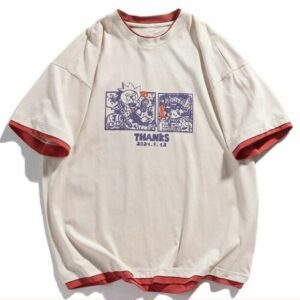 Áo phông phối đỏ trắng