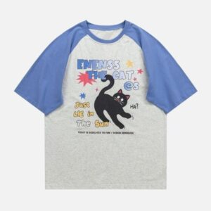 Áo phông phối xanh xám mèo đen