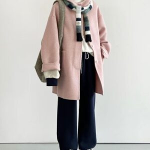 Áo Khoác Dạ Phối Sọc Thời Trang Hàn Quốc